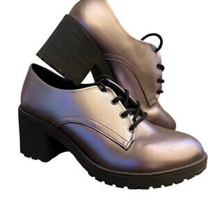 Y2K Fabiola Pezzi Womens Silver Metallic Oxford Lace Up Shoes Chunky Heel Size 9